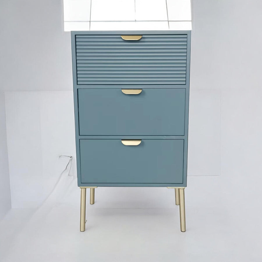 75CM Blue Wooden 3 Drawer Chest of Drawers
