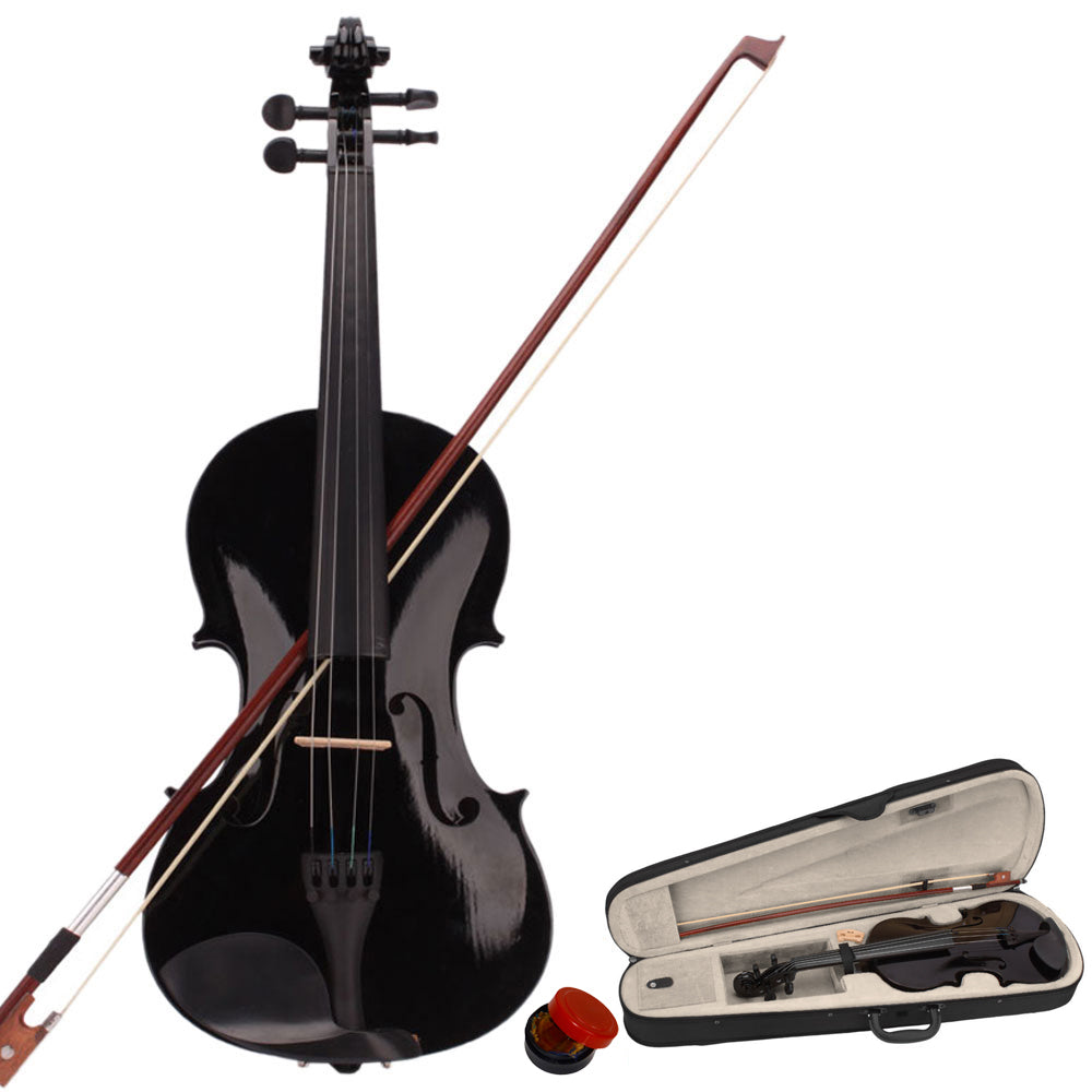 4/4 Black Acoustic Violin Set with Case, Bow and Rosin