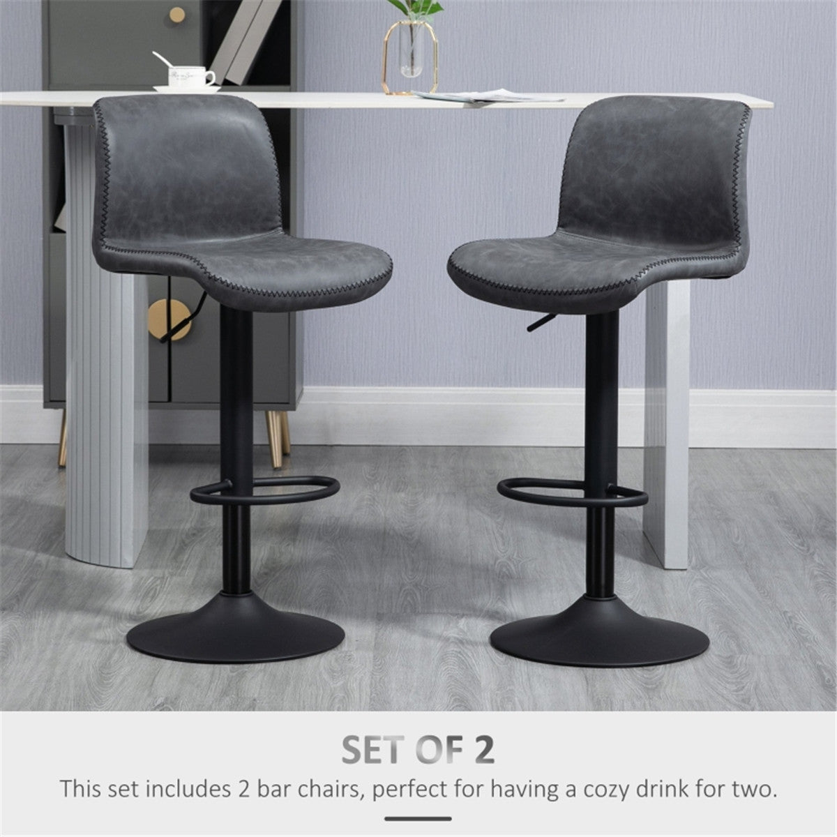 Set of 2 Adjustable Swivel Bar Stools / Dining Chairs / Office Chairs