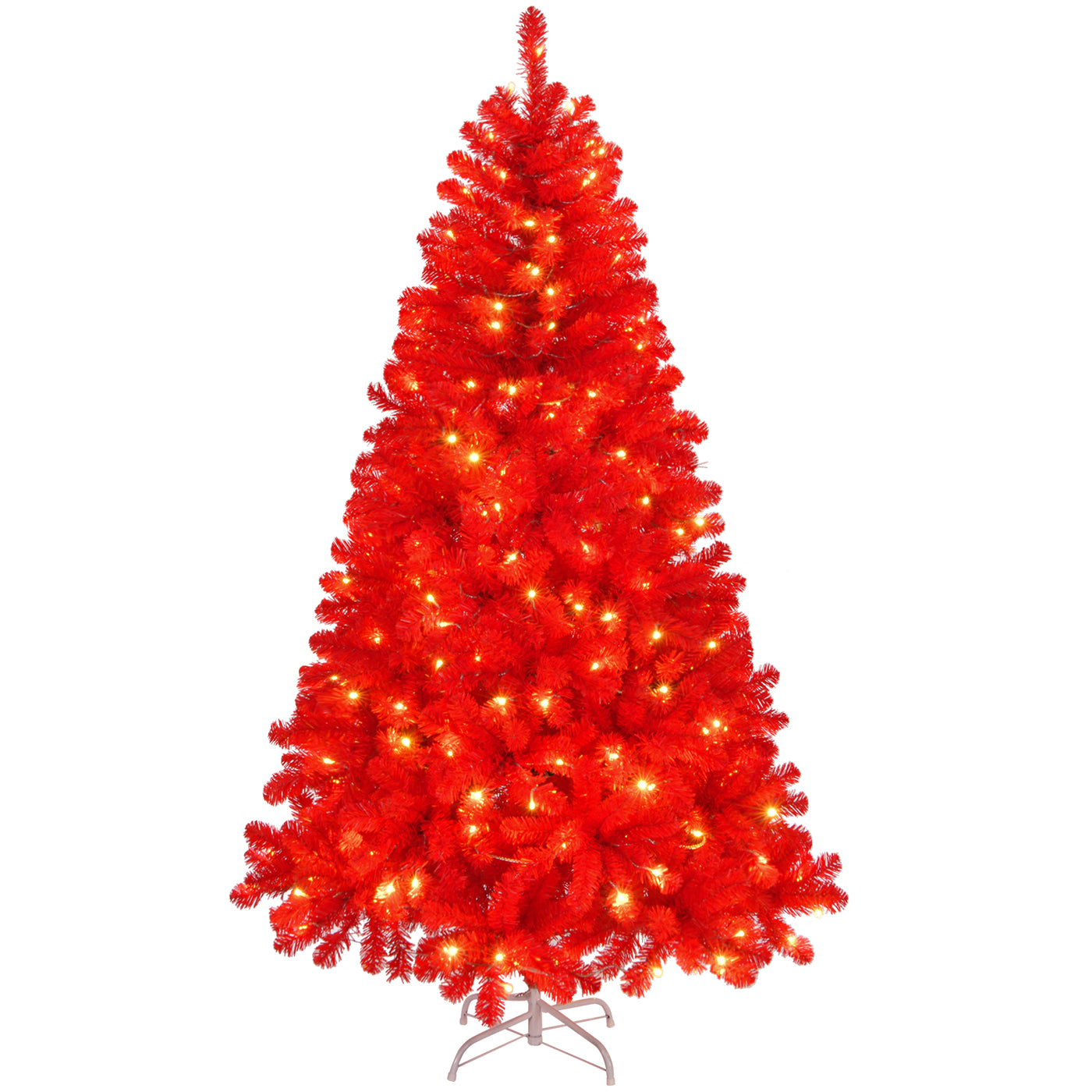 6 FT Red Artificial Christmas Tree with 750 Branch Tips, 100 Warm White LED Lights and Metal Stand