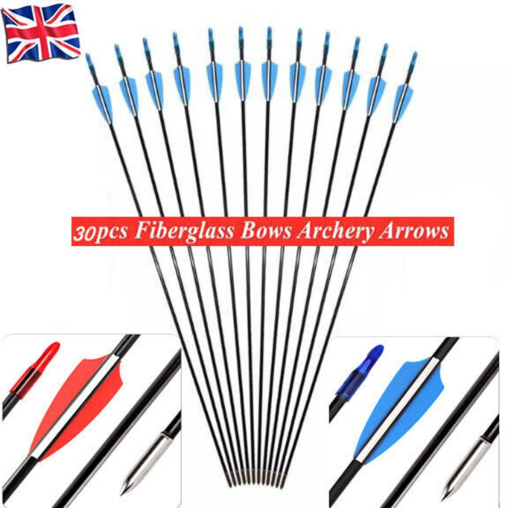 30x Fiberglass Archery Arrows for Compound & Recurve Bow Target Shooting Practice