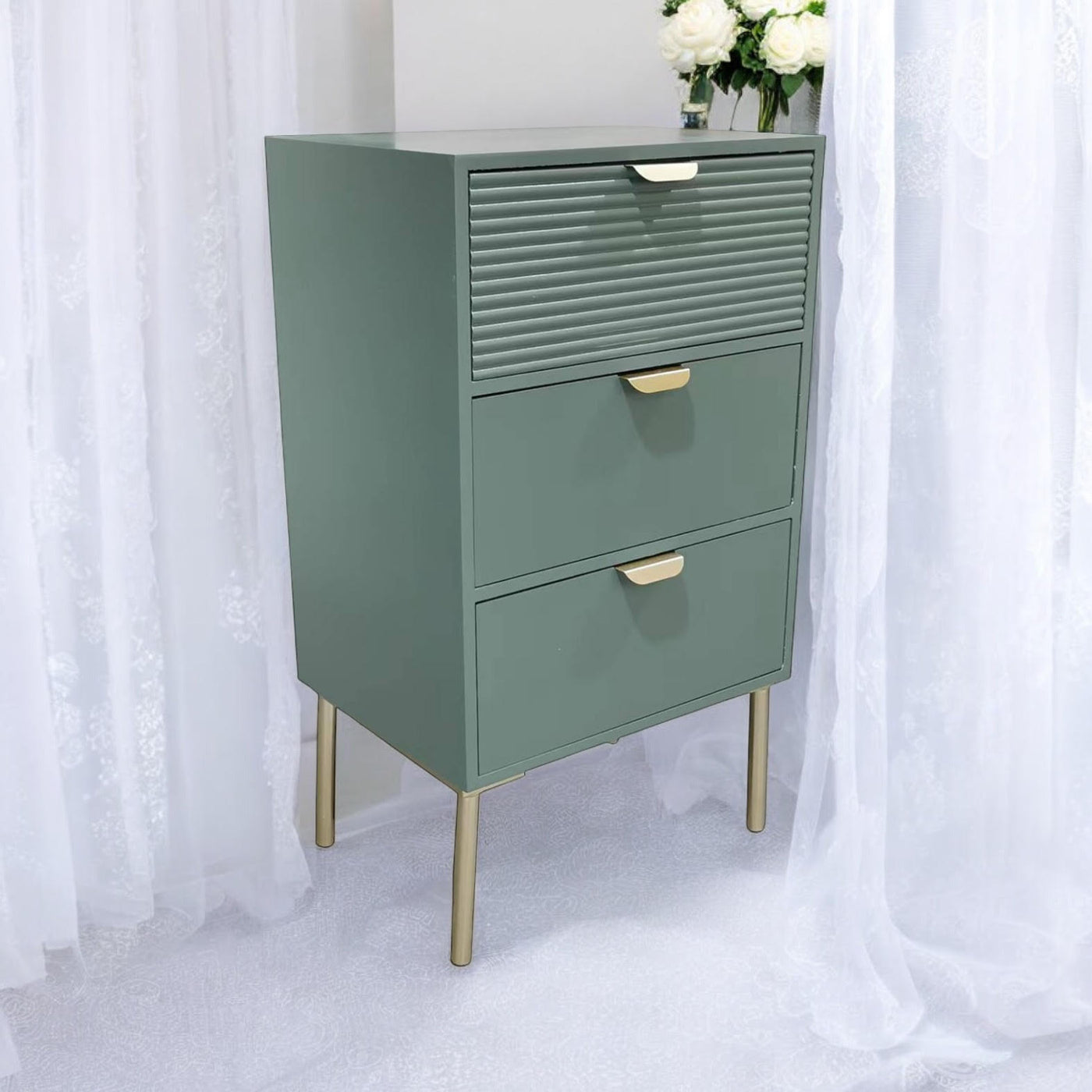 75CM Green Wooden 3 Drawer Chest of Drawers