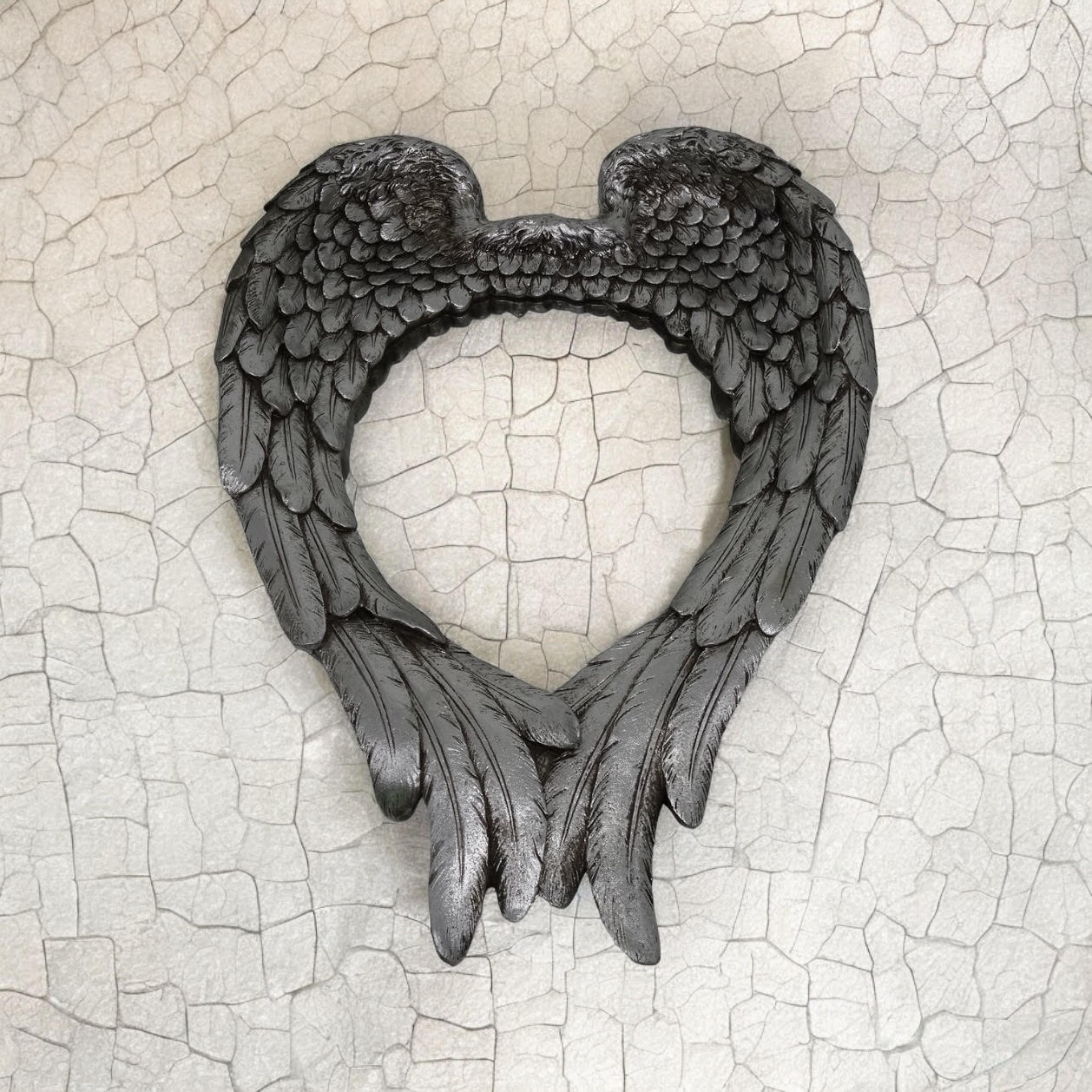 57CM ANTIQUE SILVER MIRROR-WING DESIGN