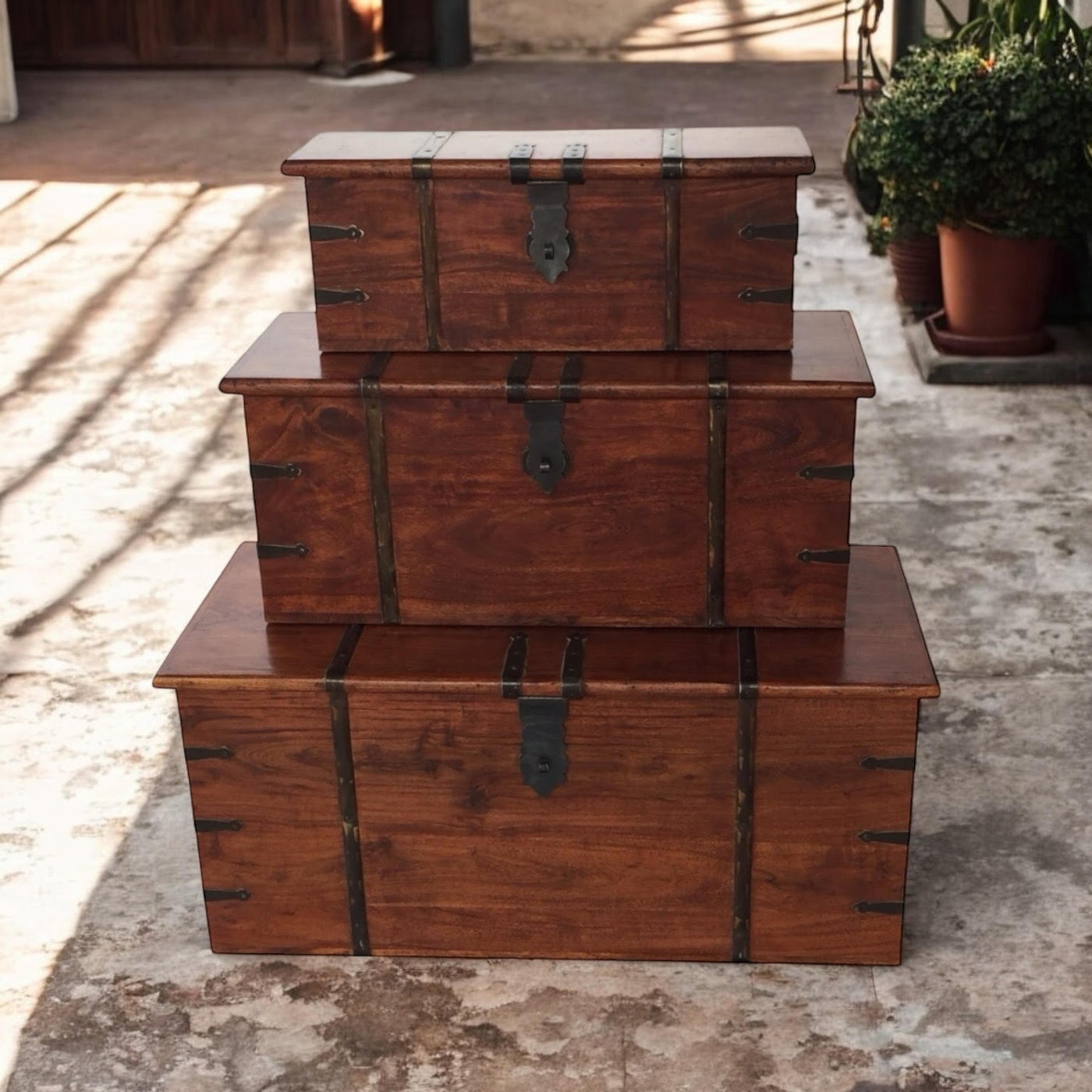 101CM Set of 3 Wooden Chests