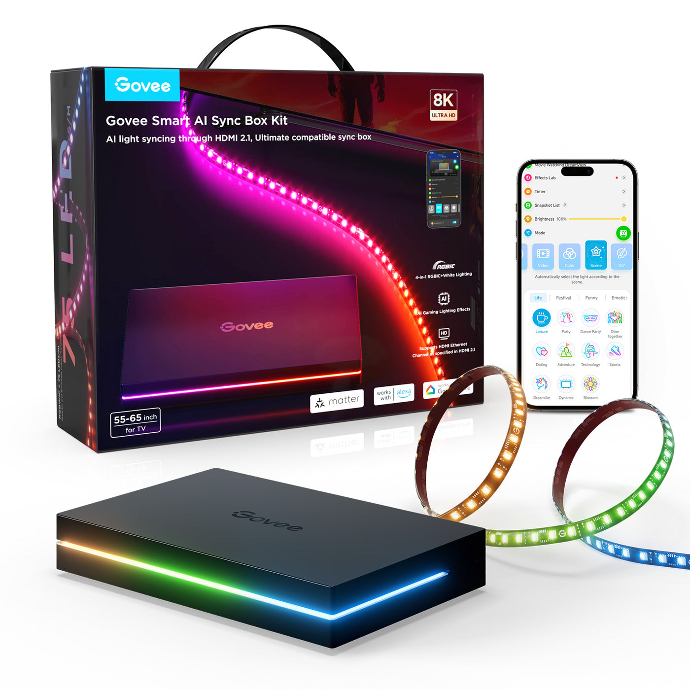 Govee AI Gaming & TV Sync Box Kit 2 for TVs 55-65 in