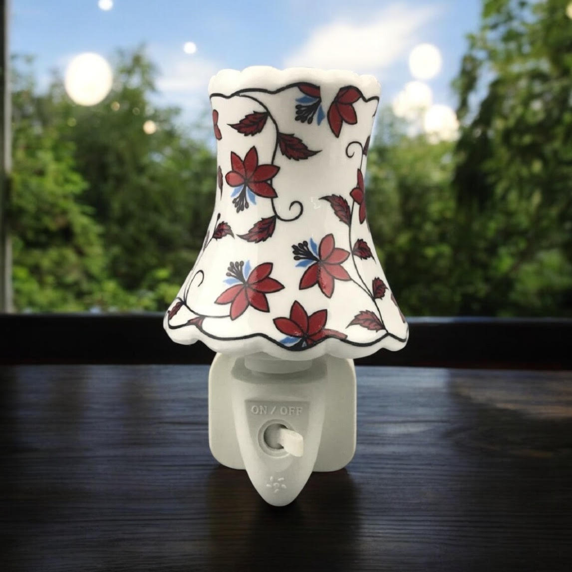 8 Inch Floral LED Nightlight Dark Red with Vines