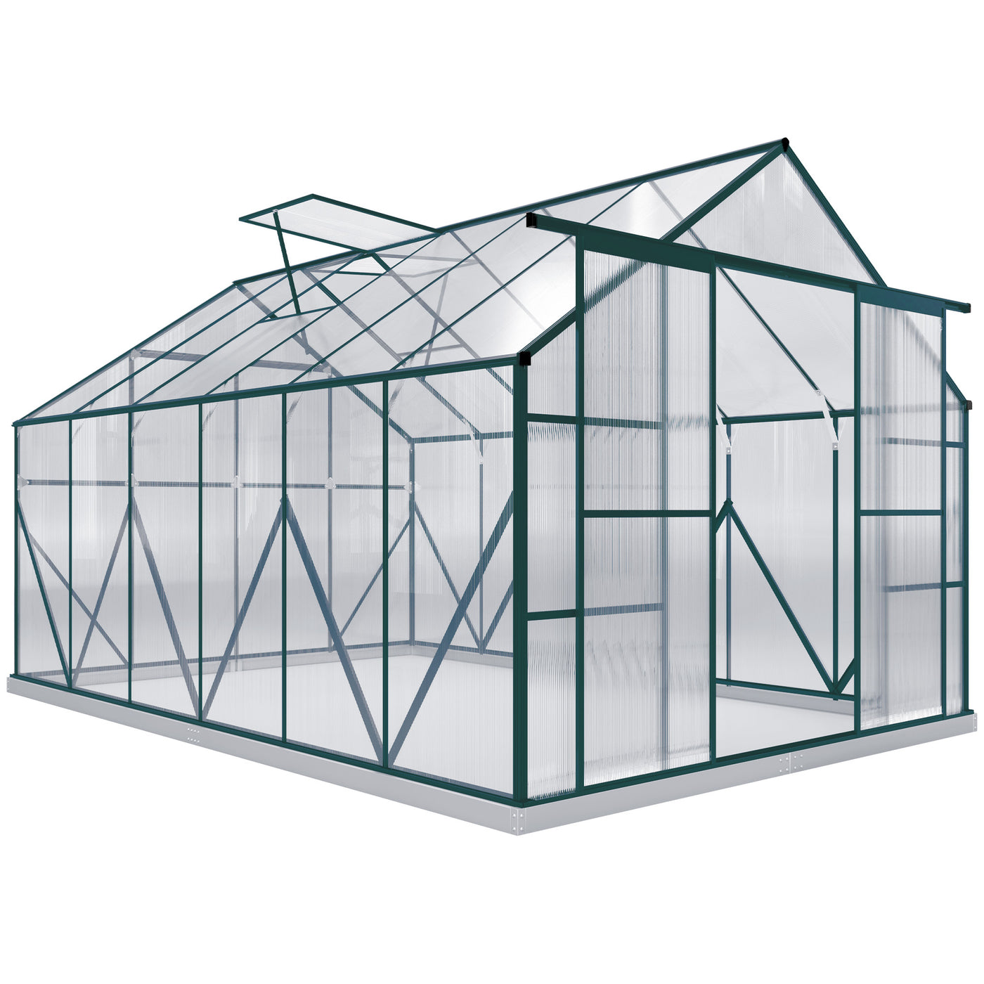 8x12ft Polycarbonate Walk-in Greenhouse with Double Sliding Doors