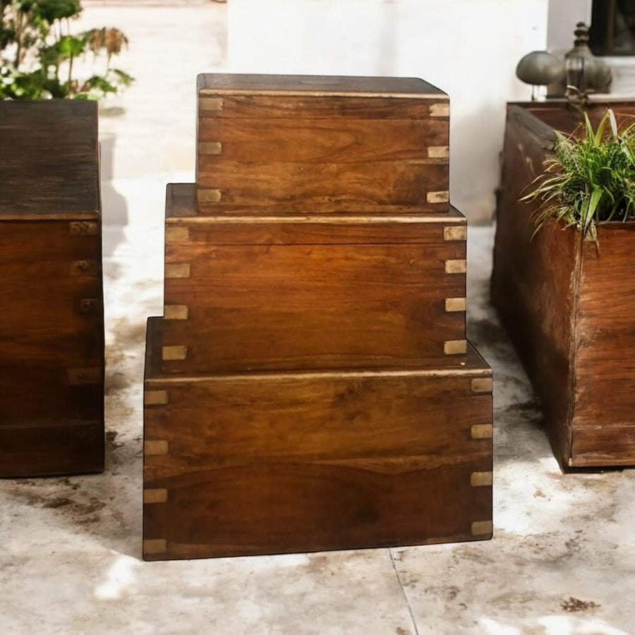 90CM Set of 3 Wooden Chests