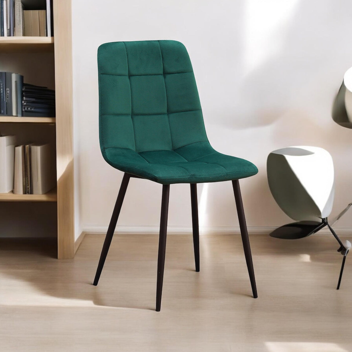 Green Fabric Chair with Black Metal Legs