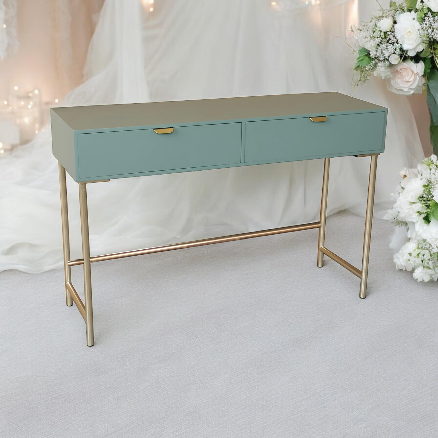 120CM Green Wooden 2 Drawer Side Table