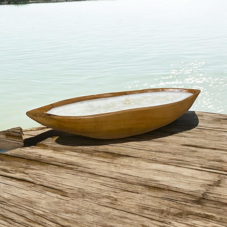 40cm Teak Root Boat Bowl with Candle