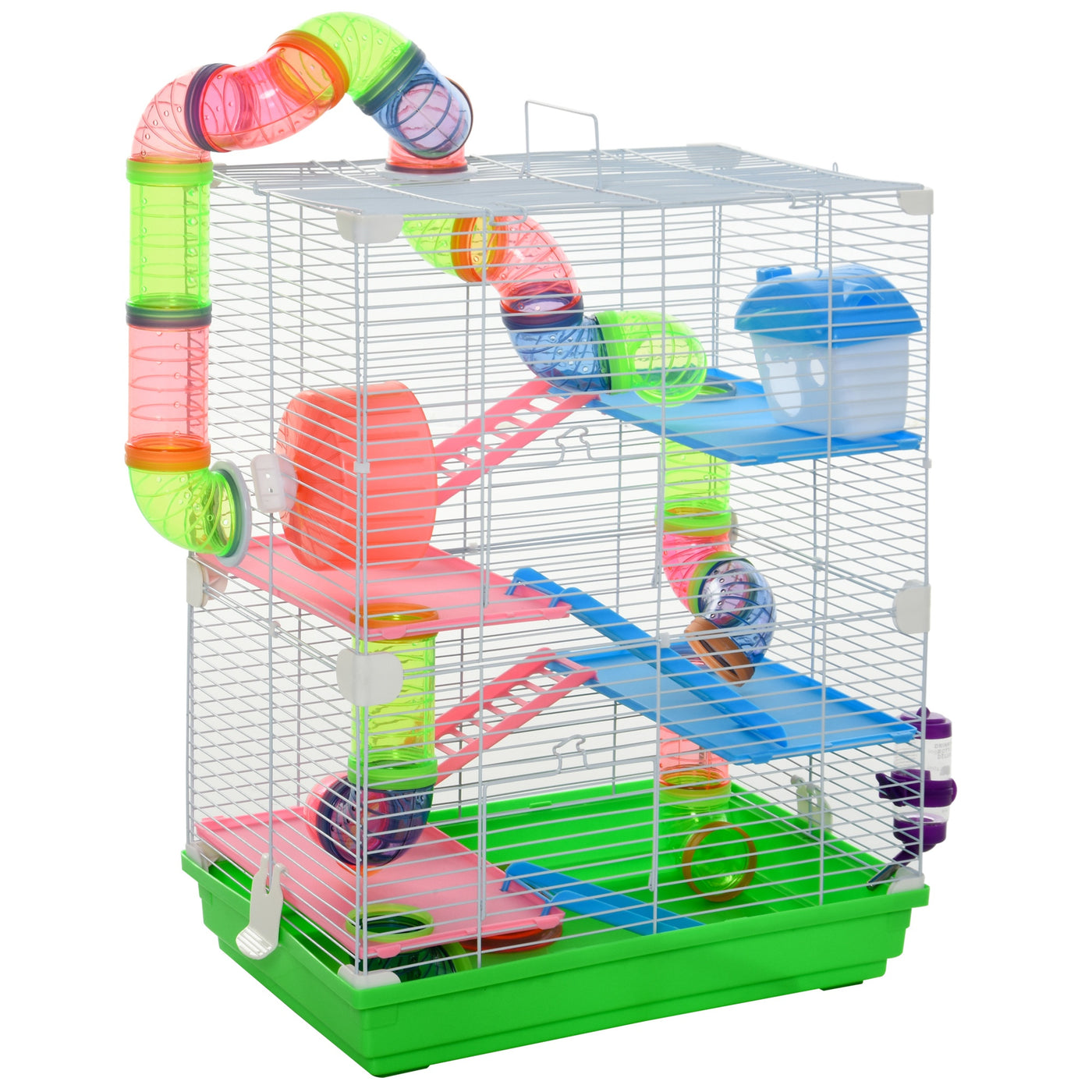 5 Tier Hamster Cage Carrier Habitat Small Animal House with Exercise Wheels and Tunnel