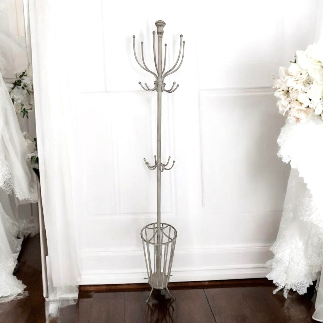 175CM Cream Metal Coat Stand with Umbrella Holder