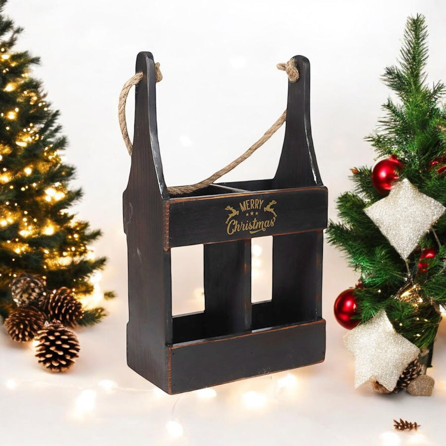 39cm Wooden Black 2-Bottle Wine Holder