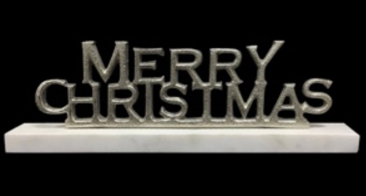 12" NICKEL PLATED MERRY CHRISTMAS ON STAND