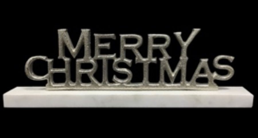 12" NICKEL PLATED MERRY CHRISTMAS ON STAND