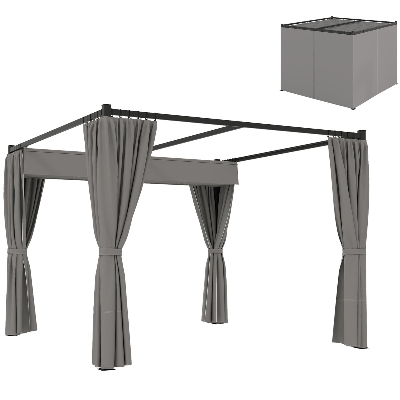 Outsunny 3 x 3(m) Pergola with Retractable Roof and Curtains, Light Grey