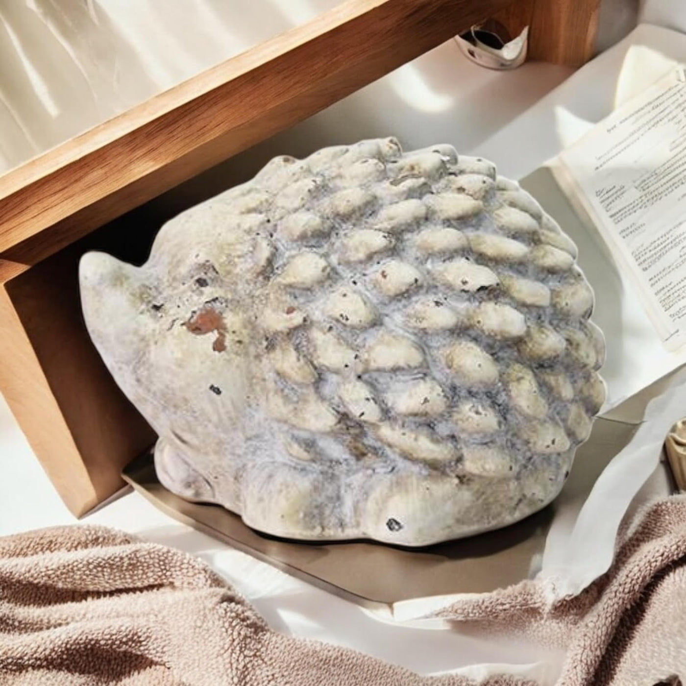 10cm Cream Cement Hedgehog Ornament