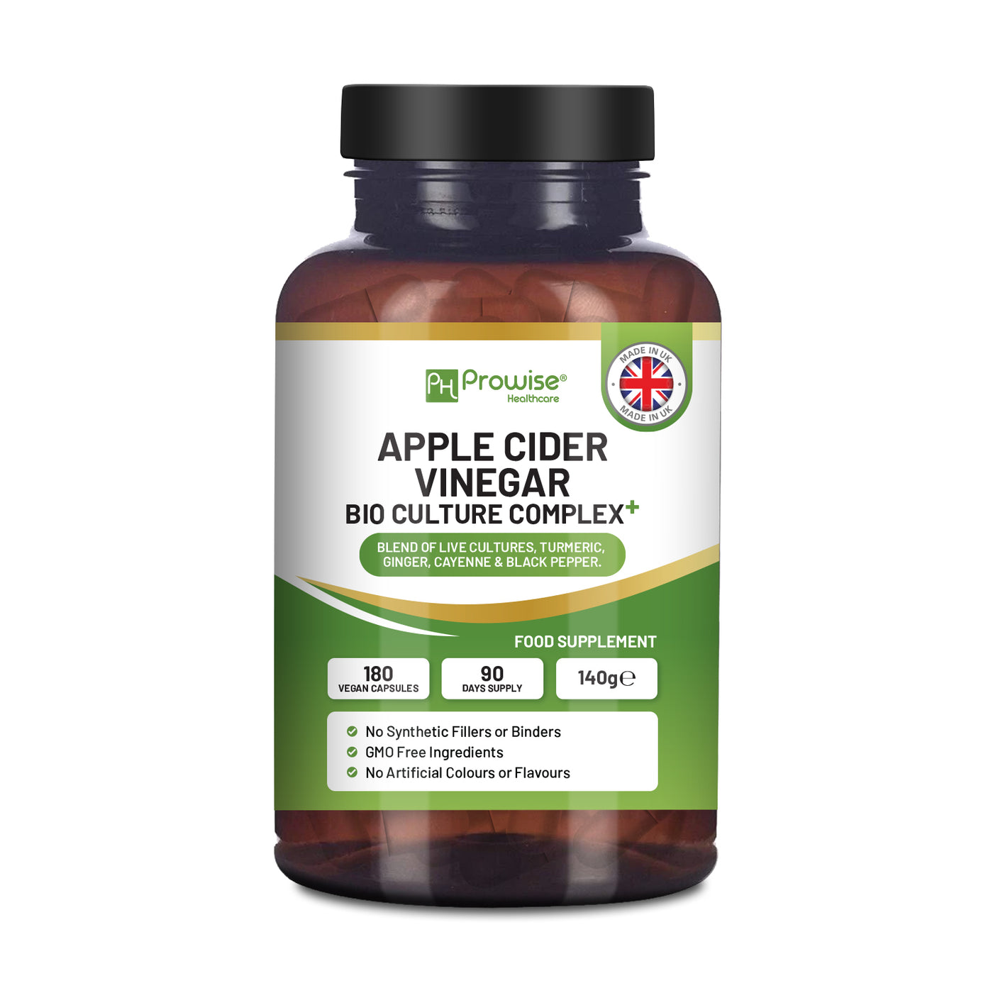 Apple Cider Vinegar with Bio Cultures Complex 1300mg 180 Capsules Vegan Made in UK