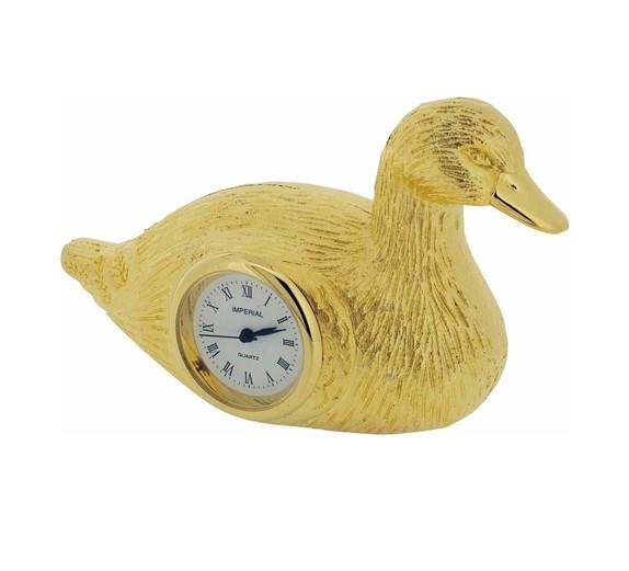 Miniature Clock Gold Plated Duck Solid Brass IMP92