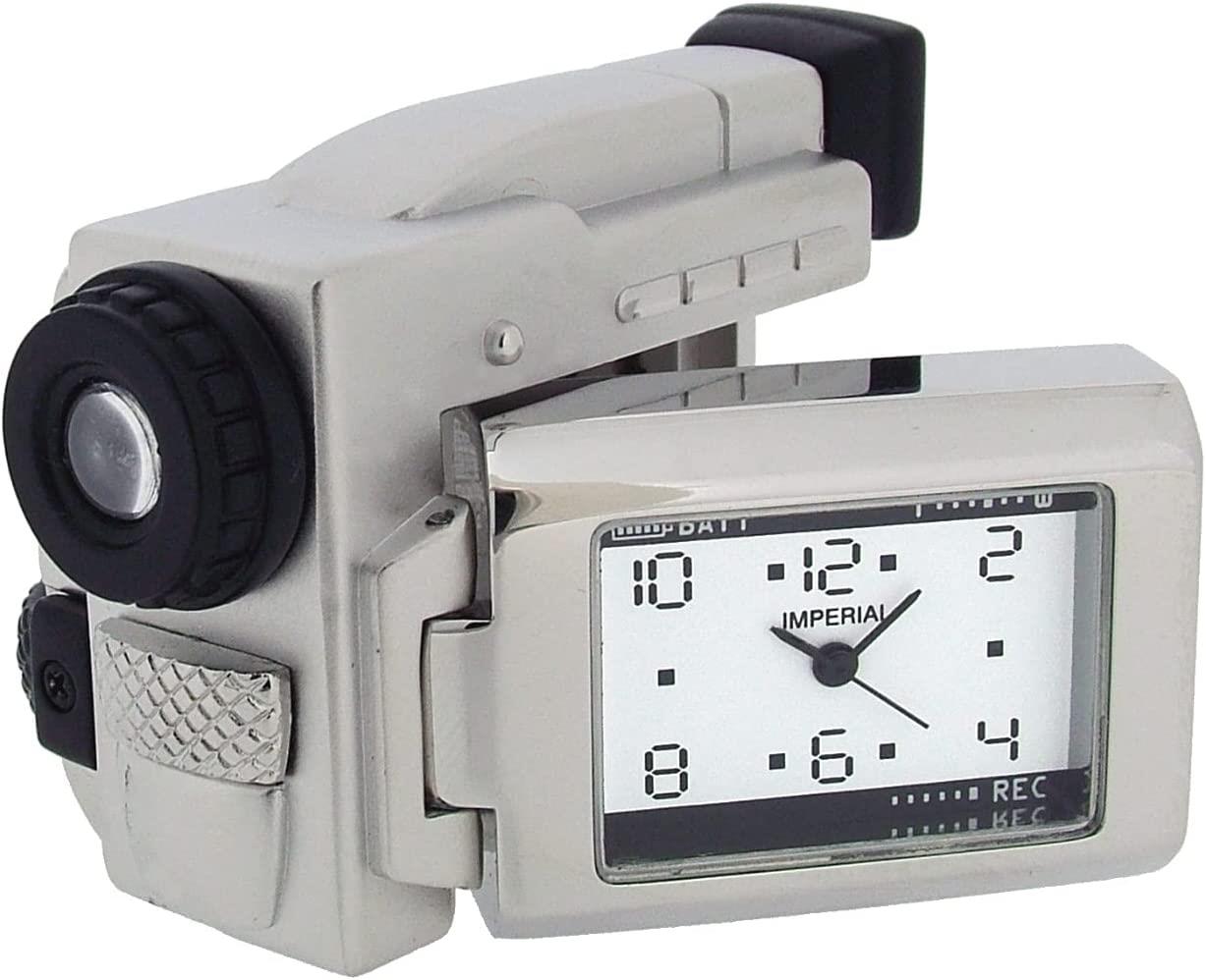 Miniature Clock Silver Plated Metal Video Camera Solid Brass IMP1057S
