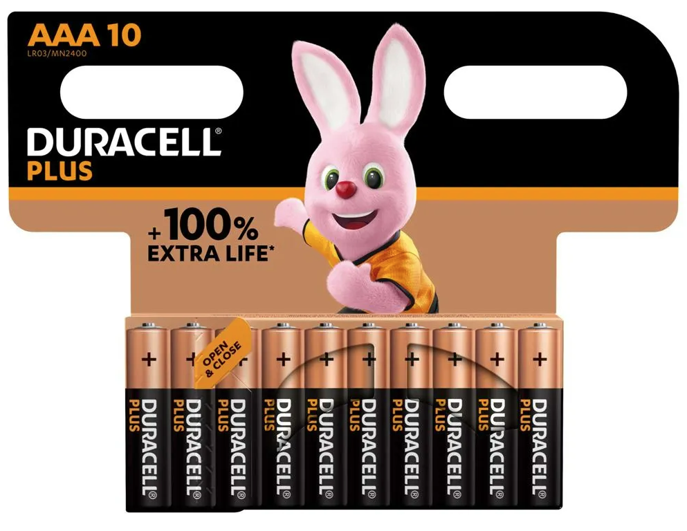 Duracell Plus MN2400+ AAA Alkaline Batteries 10 Per Card - Box of 12