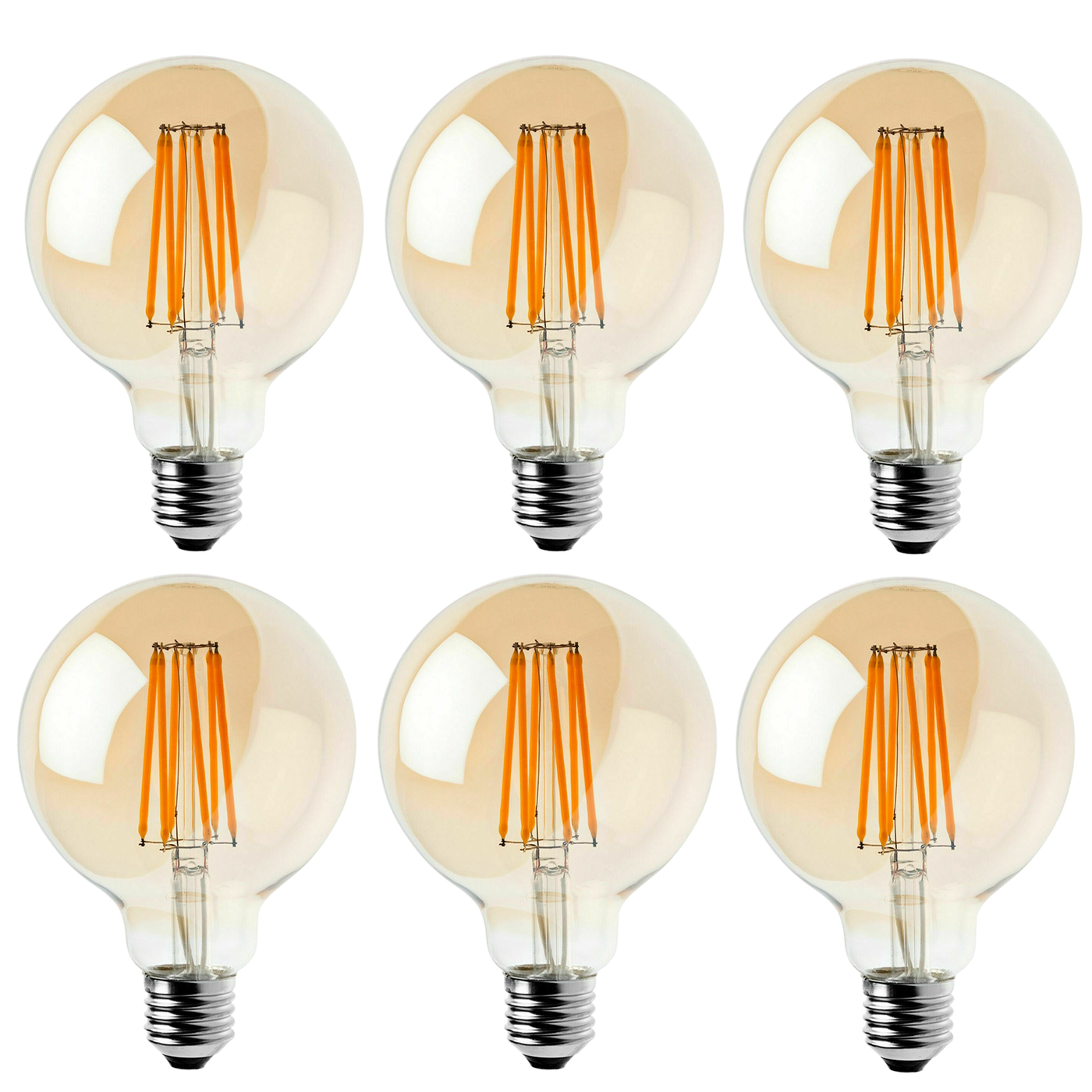 6 Pack E27 LED Edison Dimmable Vintage Amber Glass Warm White 2700K Light Bulbs