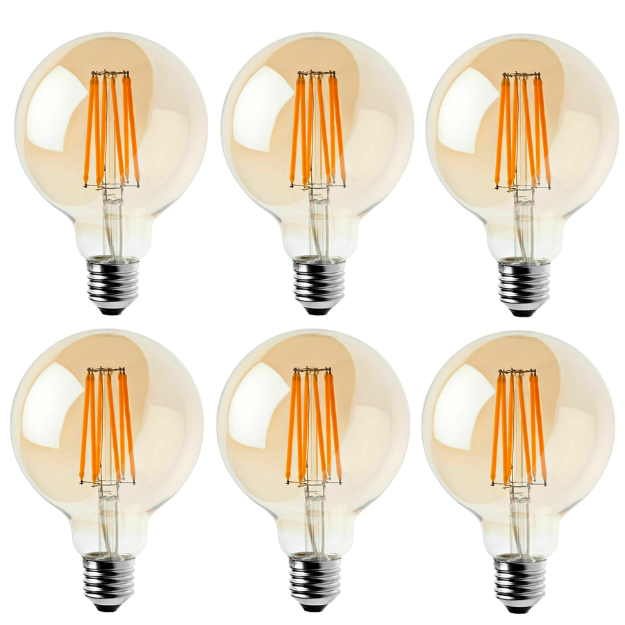 6-Pack E27 LED Edison Dimmable Vintage Amber Glass Warm White Light Bulbs