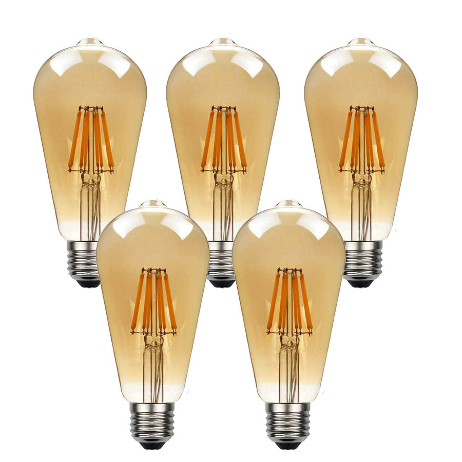 5 Pack E27 LED Edison Dimmable Vintage Amber Glass Warm White 2700K Light Bulb