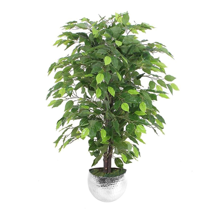 90cm Artificial Ficus Tree with Silver Metal Planter