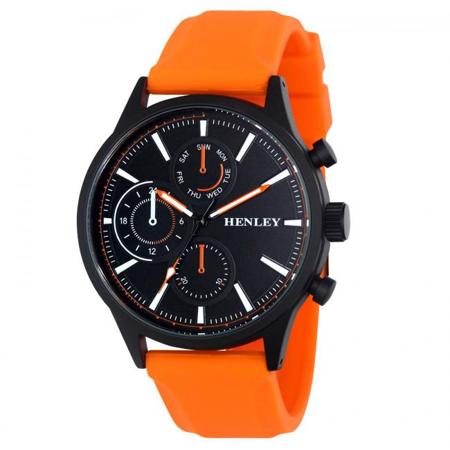 Henley Mens Multi Eye Black Dial with Sports Large Orange Silicone Strap Watch H02222.8