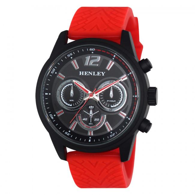 Henley Mens Multi Eye Black Dial With Red Silicone Strap Watch H02216.10