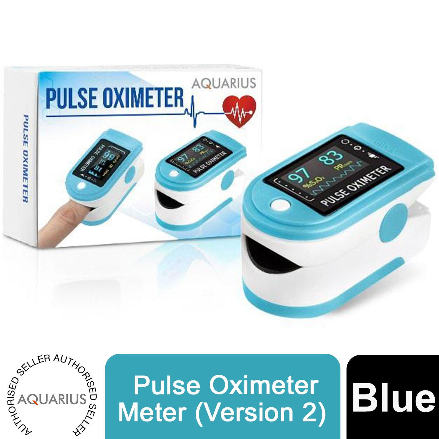 Aquarius Blue Finger Pulse Oximeter Version 2 – Oxygen Saturation Monitor with SpO2 Readings & Heart Rate Monitor