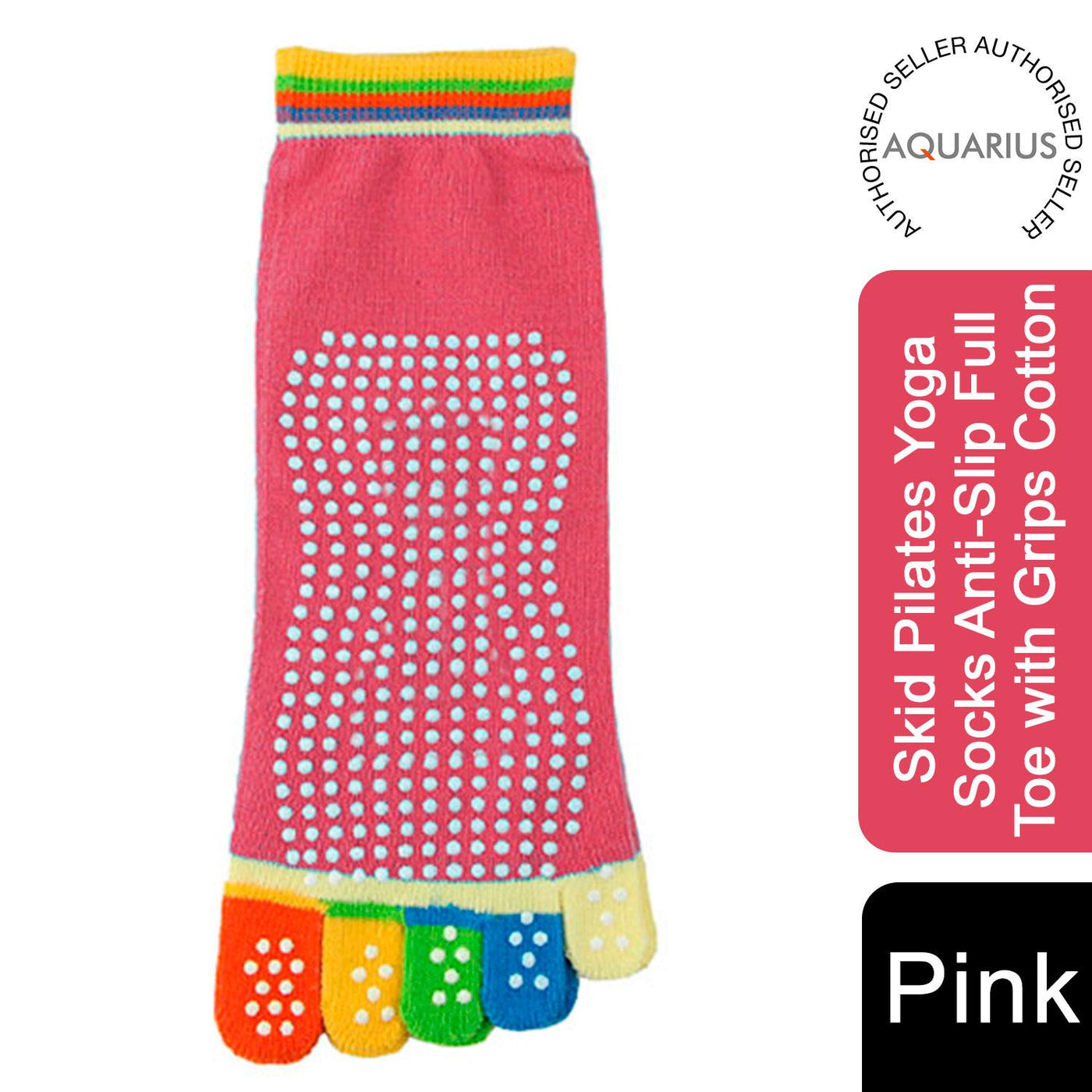 Non Slip Pilates Yoga Socks Anti-Slip Full Toe with Grips Cotton Pink