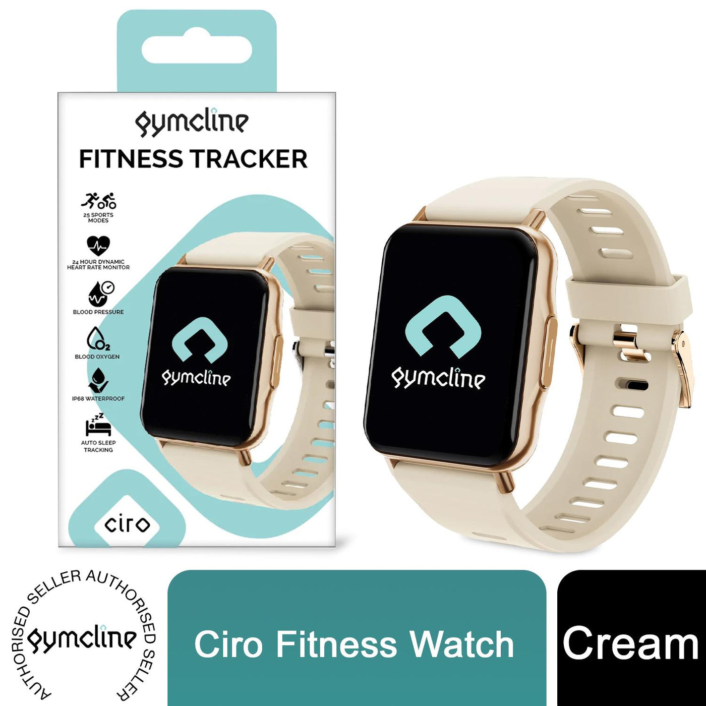 Gymcline Ciro Fitness Tracker, 25 Sports Modes, IP68 Water Protection, Cream