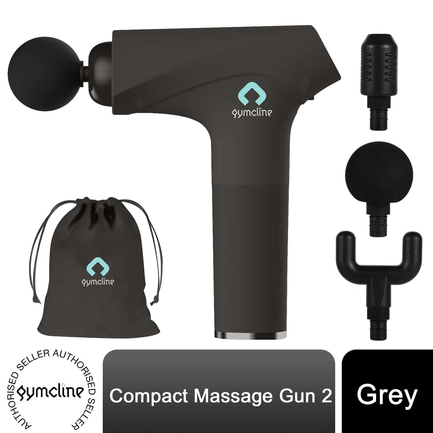 Gymcline Massage Gun Compact Size with 1500mAh Battery & 3 Speed Modes, Grey