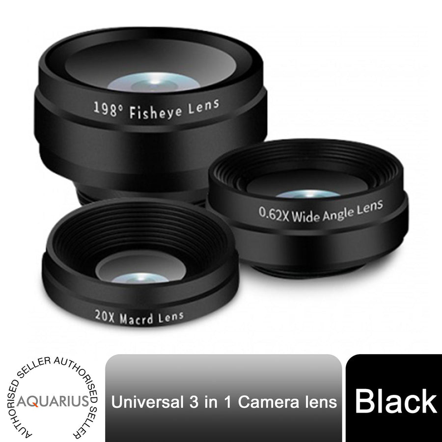 Aquarius Universal 3 in 1 Camera Lens Kit with Fisheye Lens & Wide Angle