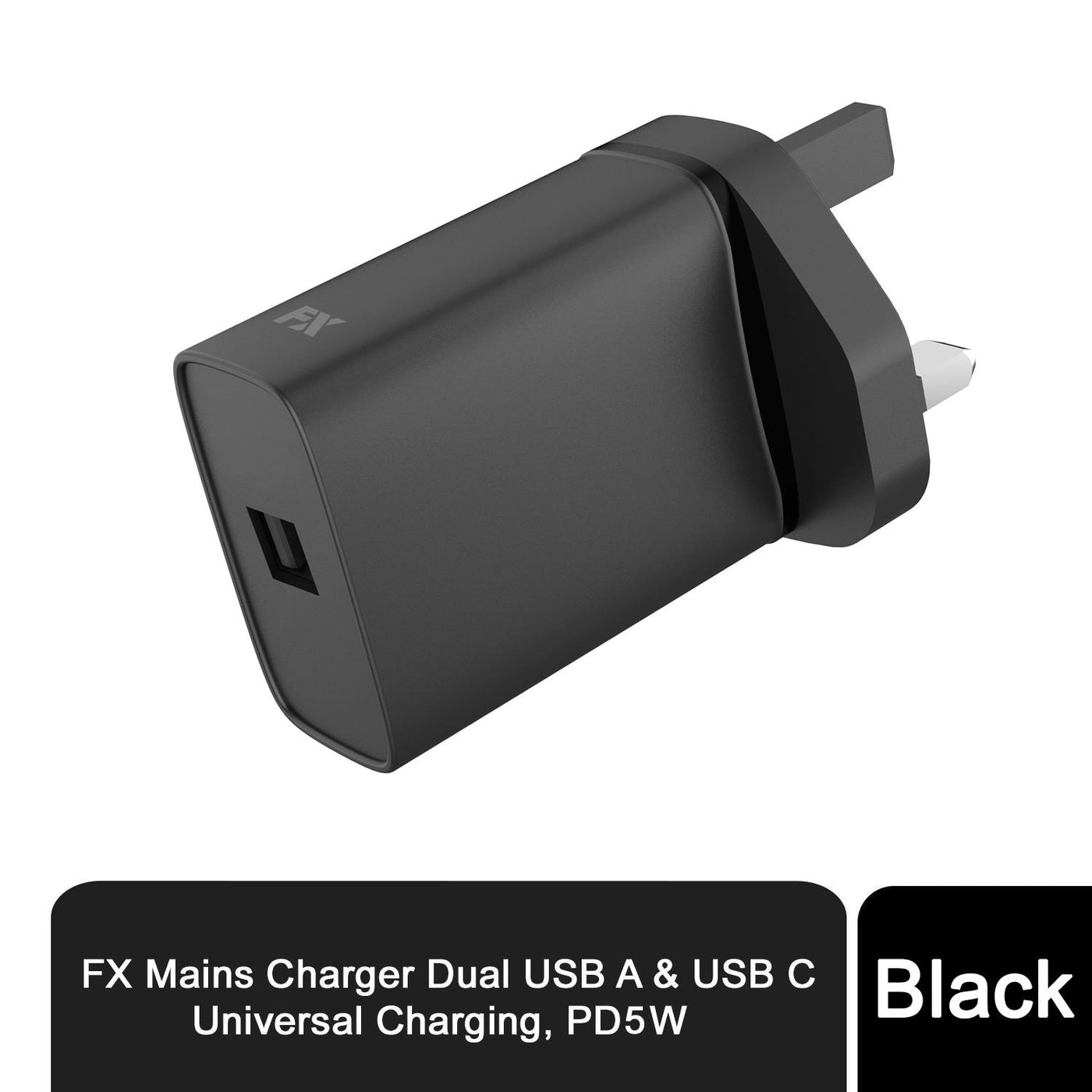 FX Mains USB Charger 1A, Black