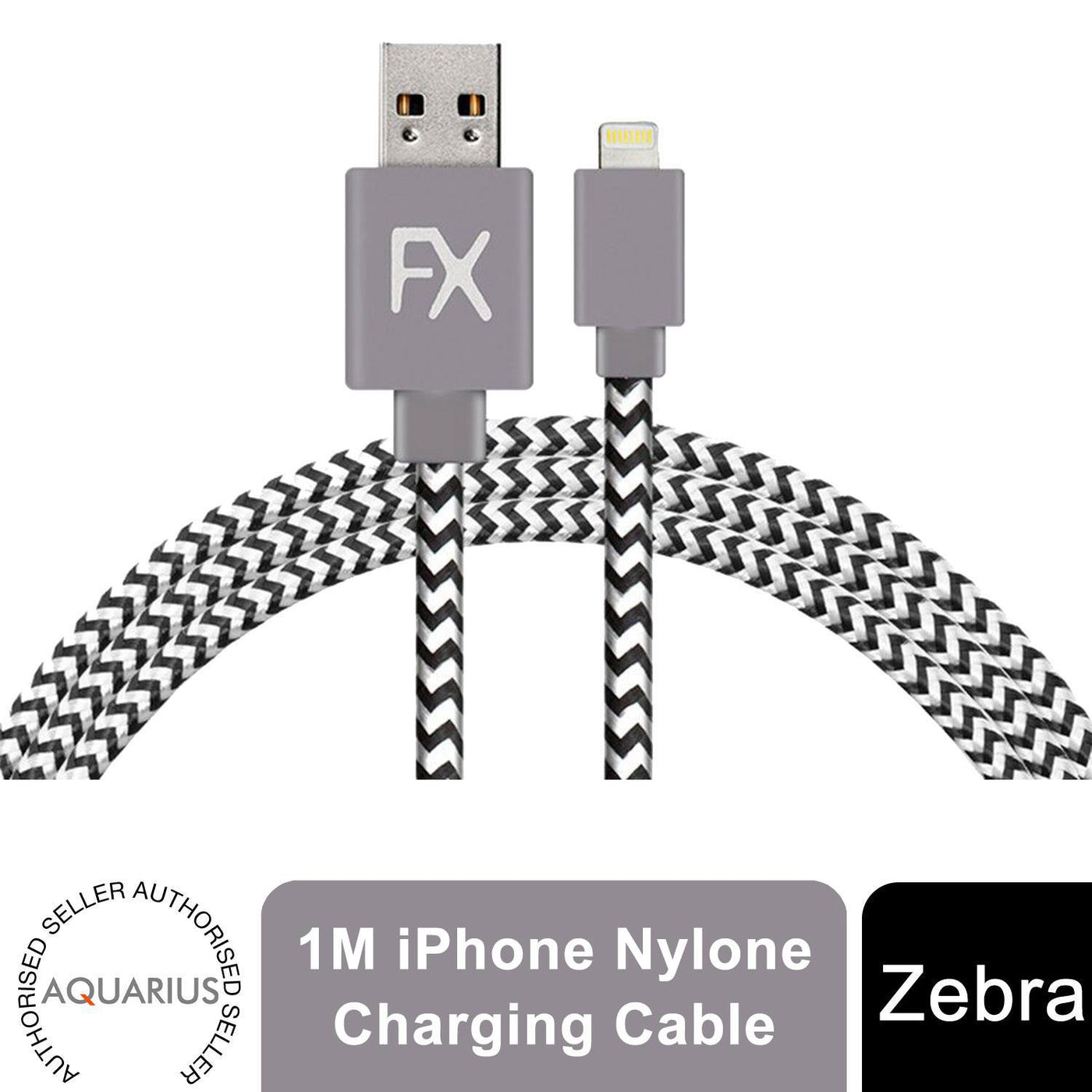 Aquarius Nylon USB Zebra Designed Braided Charging Phone Cable, 1 Meter