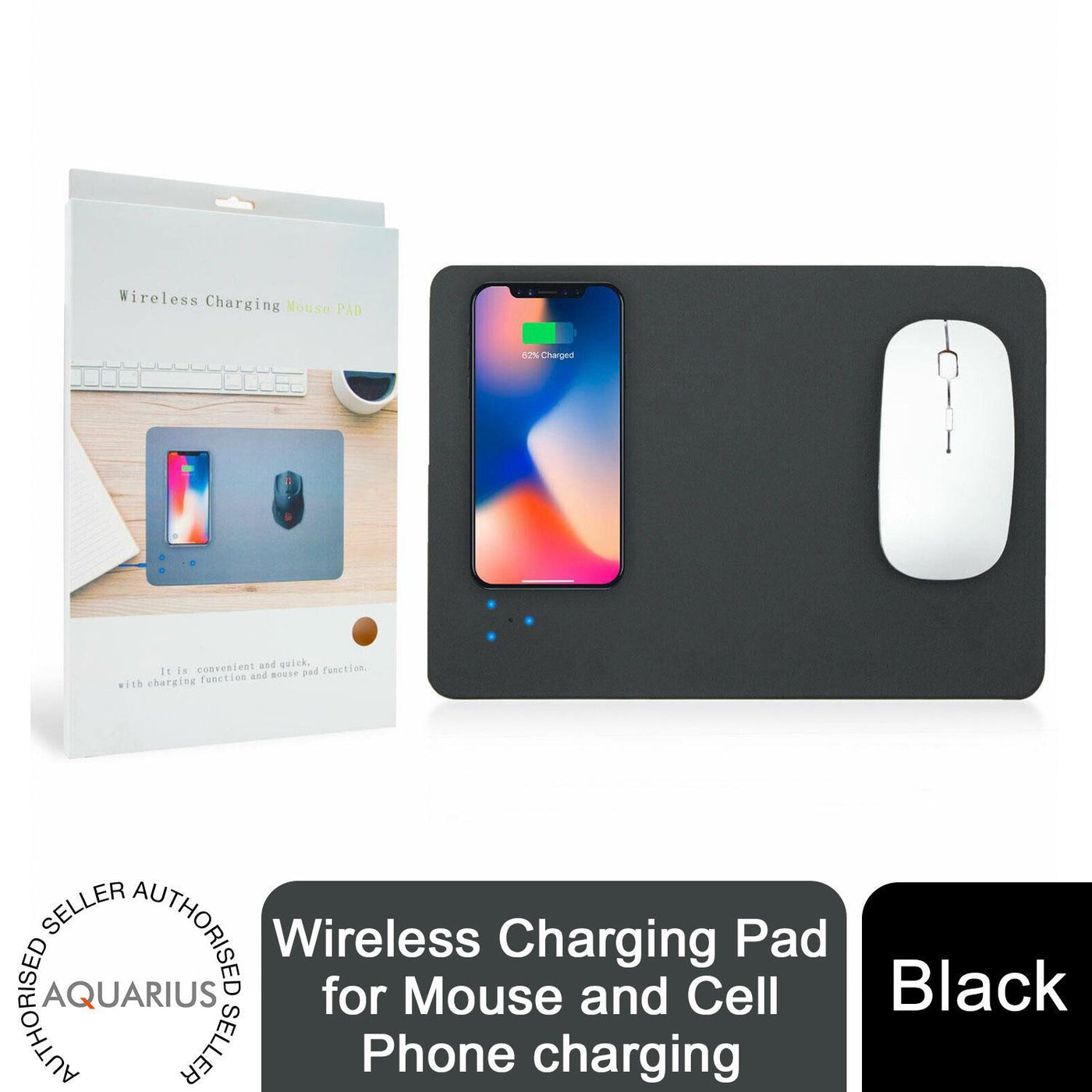 Aquarius Wireless Charging Pad for Mouse and Cell Phone, Black