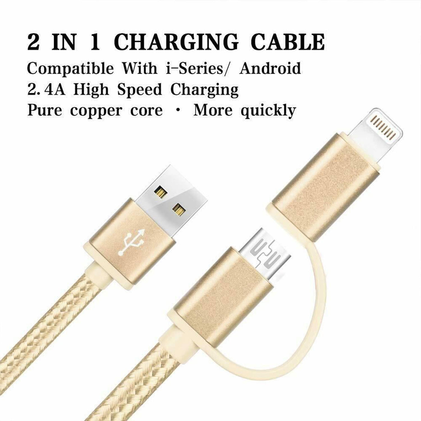 FX Powabud Nylon Braided 2-in-1 USB Data Cable, Gold