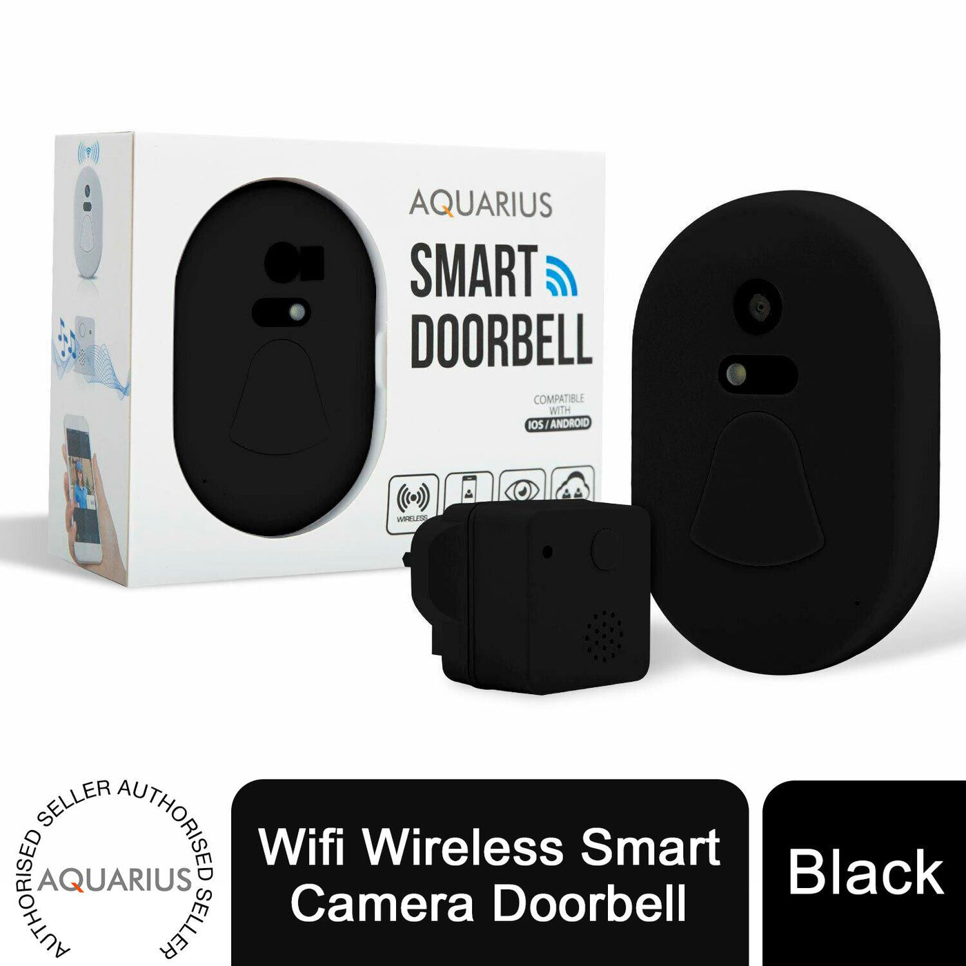Aquarius Wifi Wireless Smart Camera Doorbell Black
