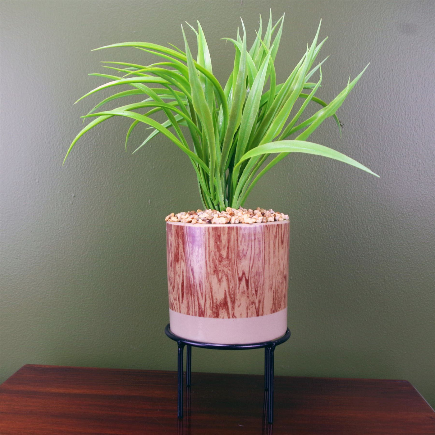 35cm Artificial Grass Plant with Ceramic Planter and Metal Stand