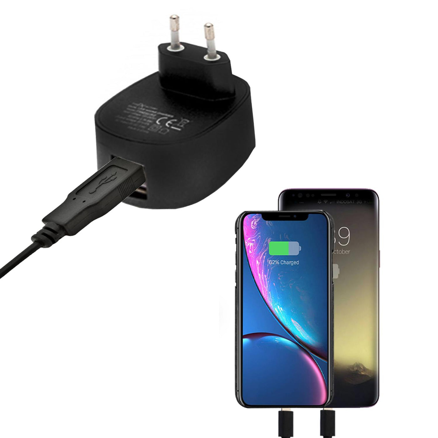 FX Multicoloured Dual USB Mains Charger 2.4A Plug (EU), Black