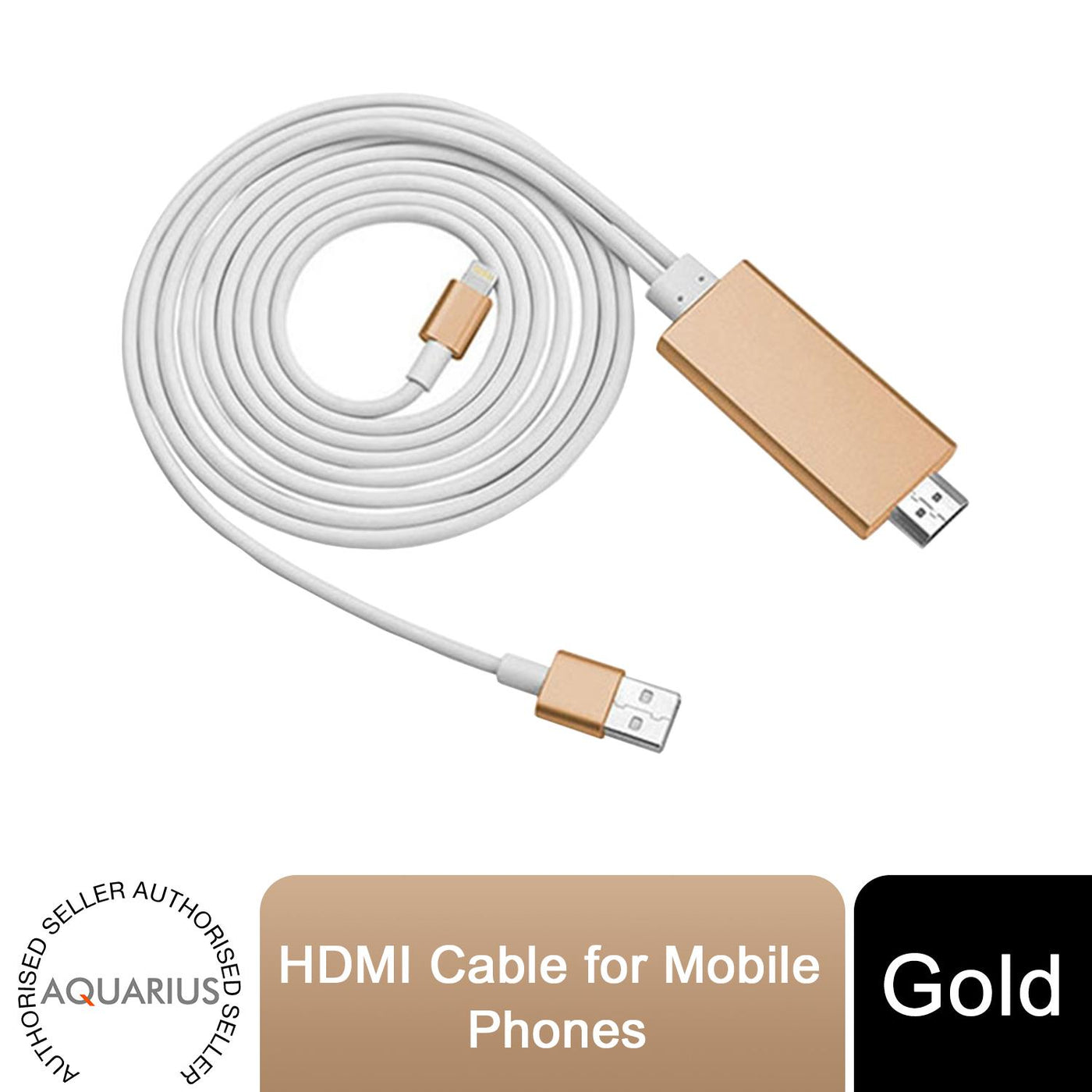 Aquarius Full HD Support HDMI Connector Cable for Phone/Pad, Gold