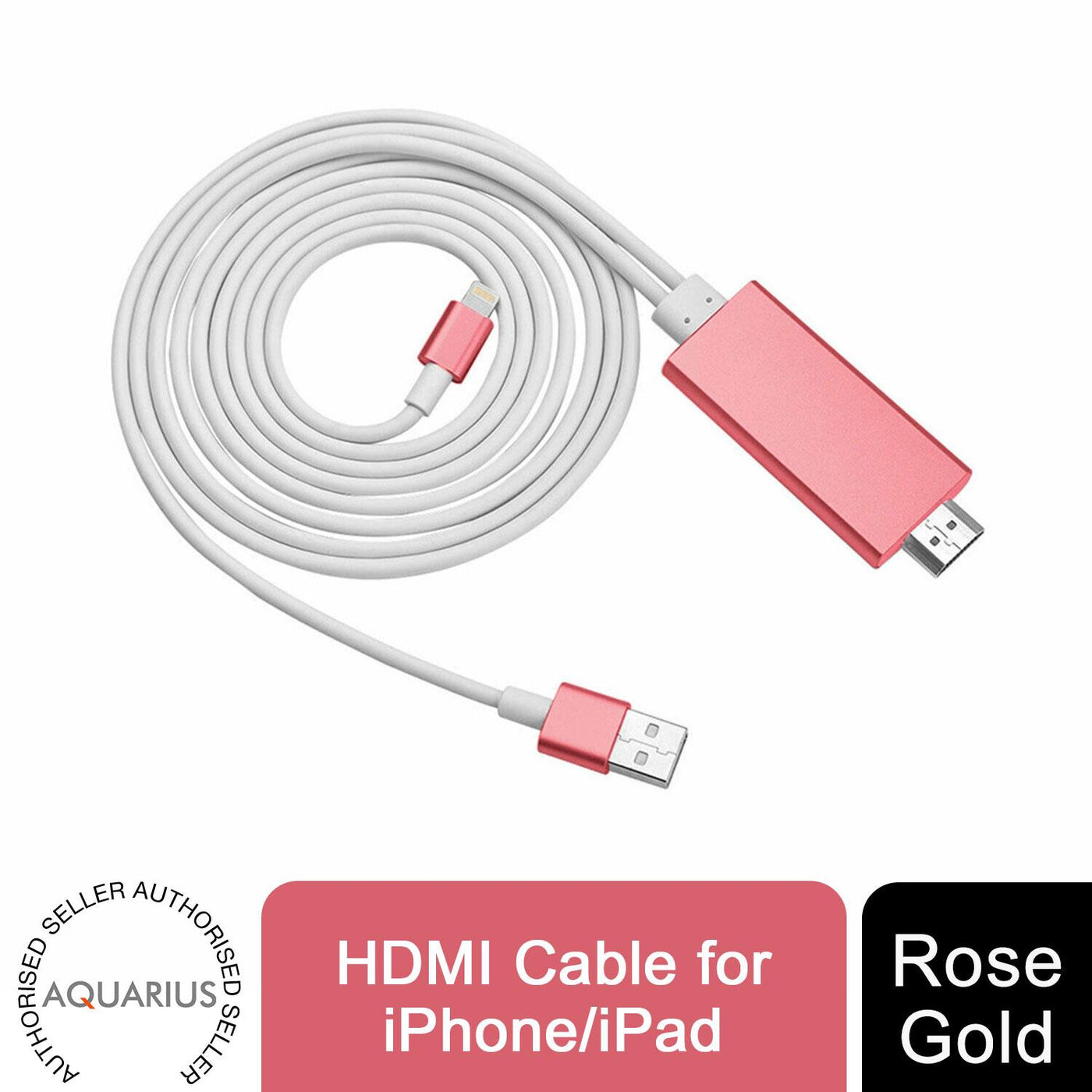 Aquarius Full HD Support HDMI Connector Cable for Phone/Pad, Rose Gold