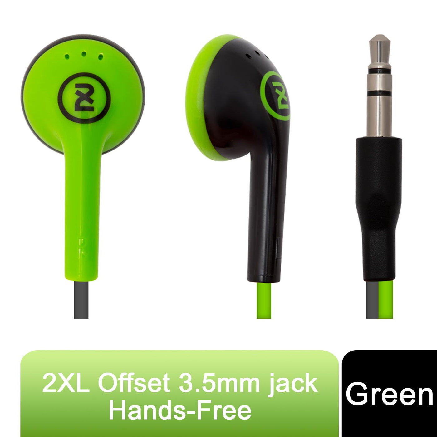 2XL Offset 3.5mm Jack In-Ear Headphones with Hands-Free Mic, Green