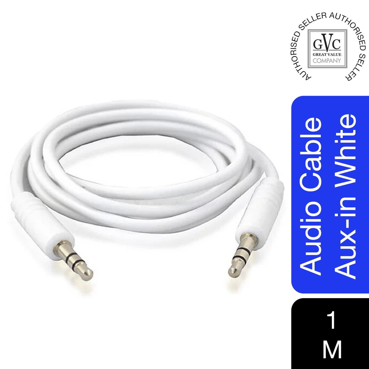 GVC Audio Jack 3.5mm Stereo Aux-in Cable, 1 Metre, White