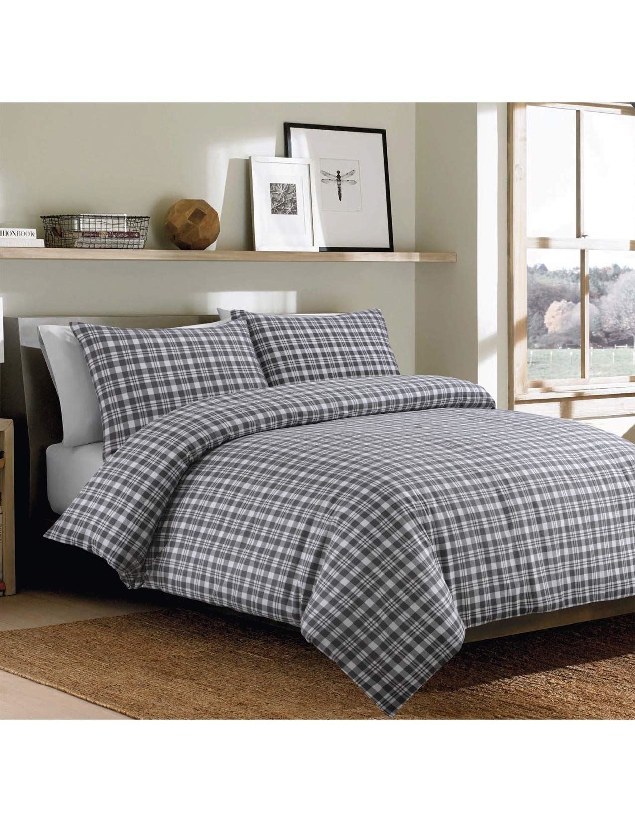 BONTON FLANNEL GREY PLAID BEDSET DB