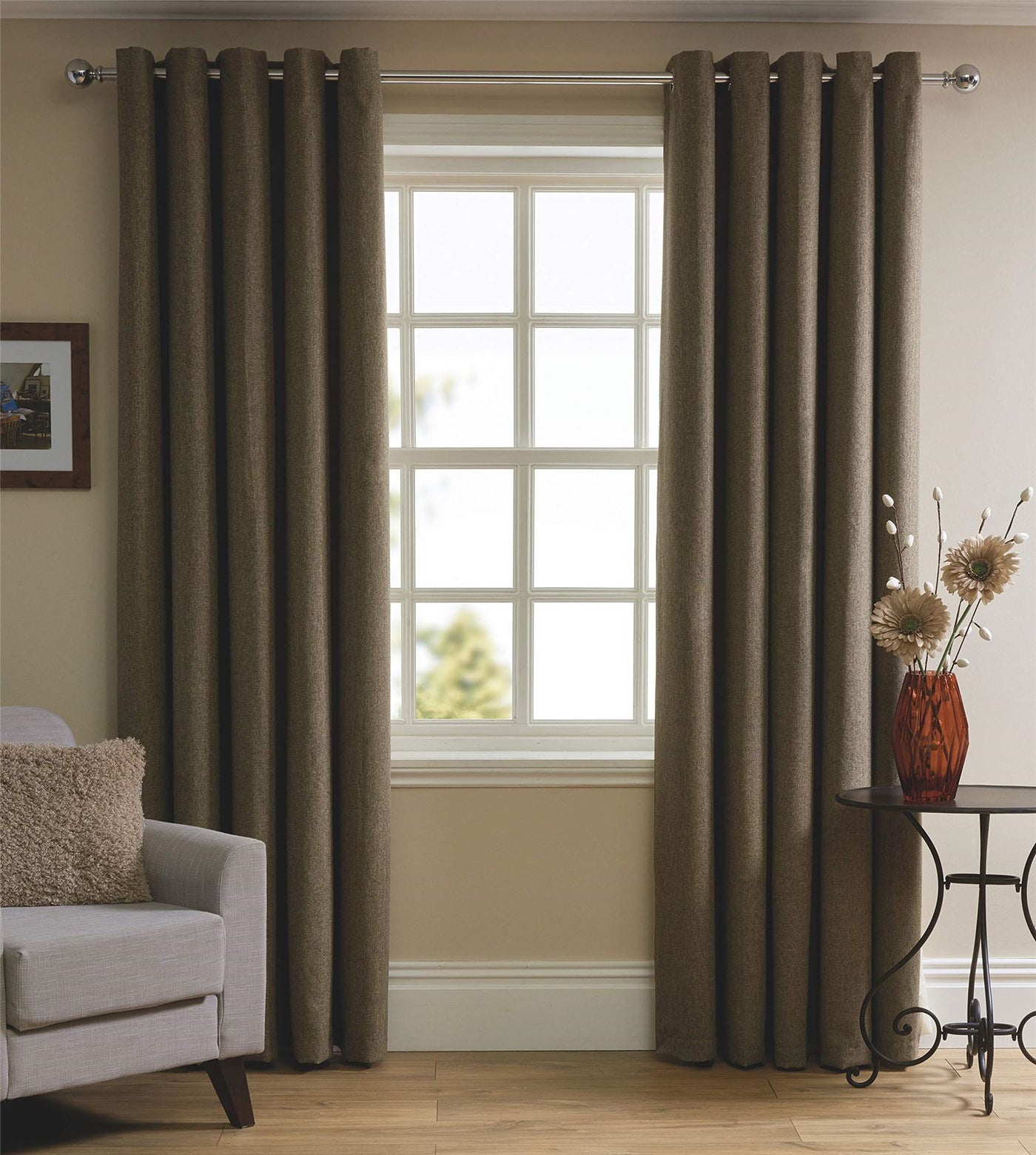 Herringbone Lined Eyelet Curtains 66x72 Natural